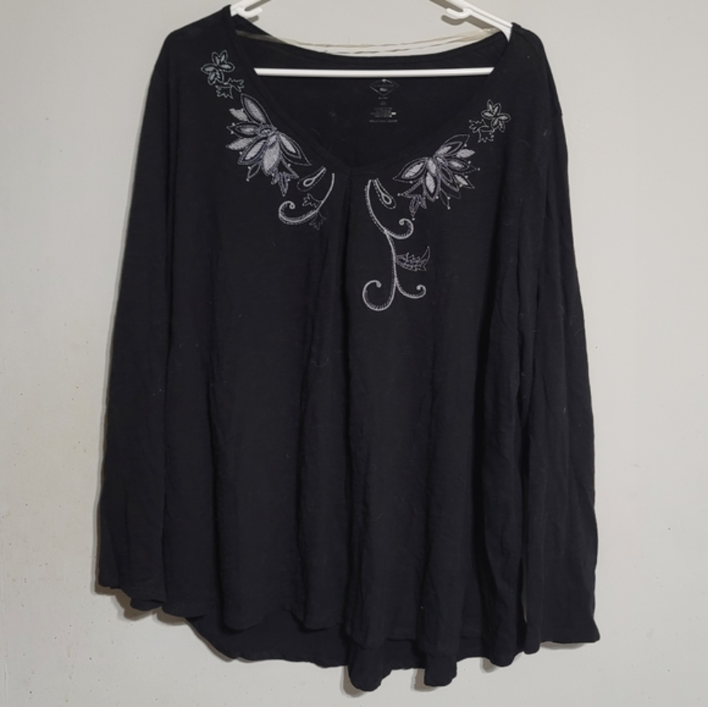 Womens Boho Top Size 3X Coastal Cowgirl Black‎ Silver Embroidered Plus Western